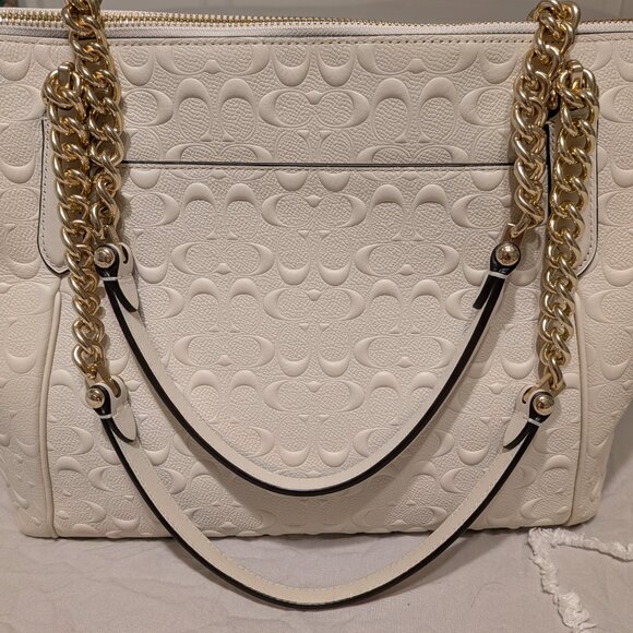 COACH Ava Chain Signature Leather Tote in Chalk, Debossed - Picture 5 of 16